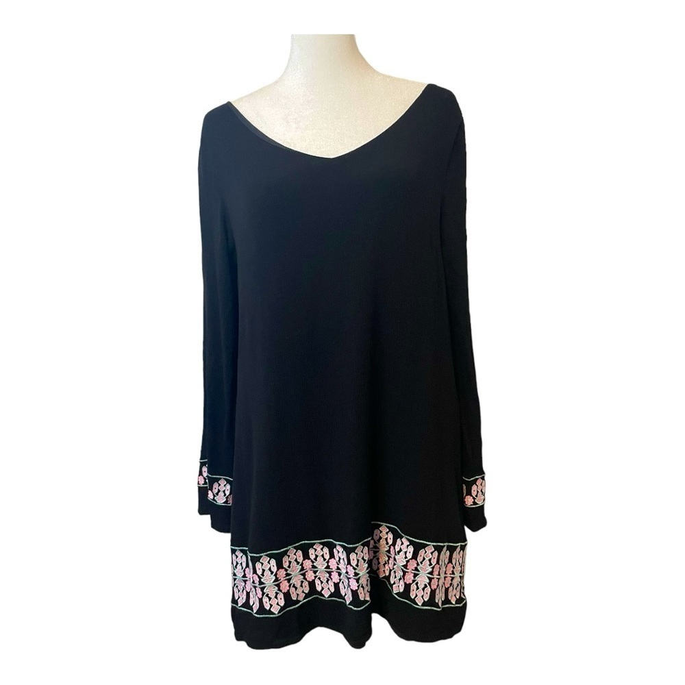 Altar’s State Boho Chic Embroided Black Hippy Mini Dress Long Sleeve Size Small